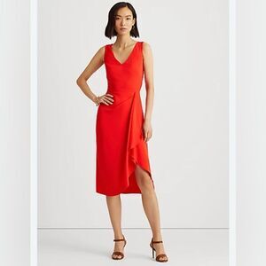 Lauren Ralph Lauren Bright Hibiscus Georgette Sleeveless V-Neck Dress Size 12